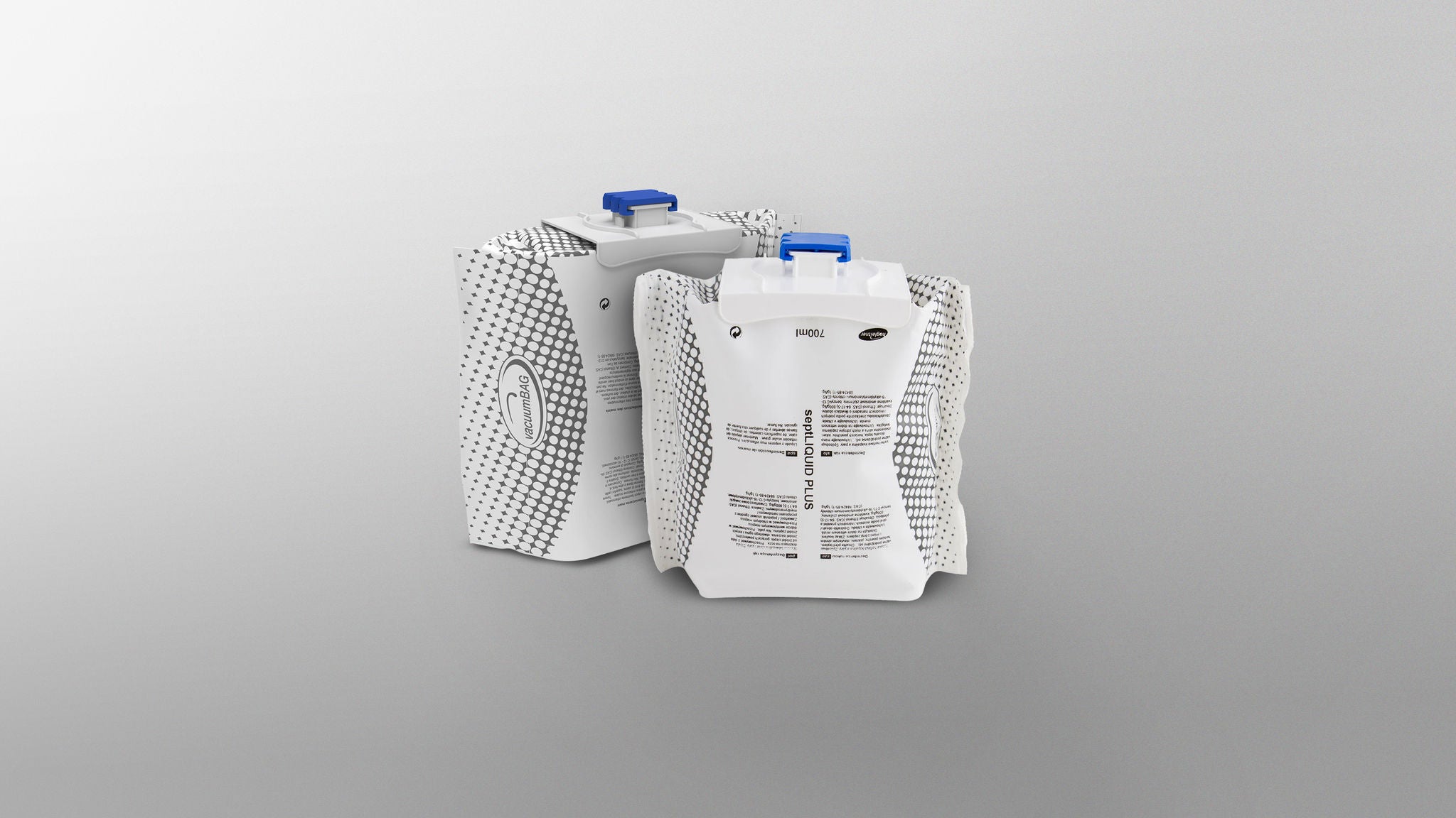 Two refill bags for disinfectant dispenser