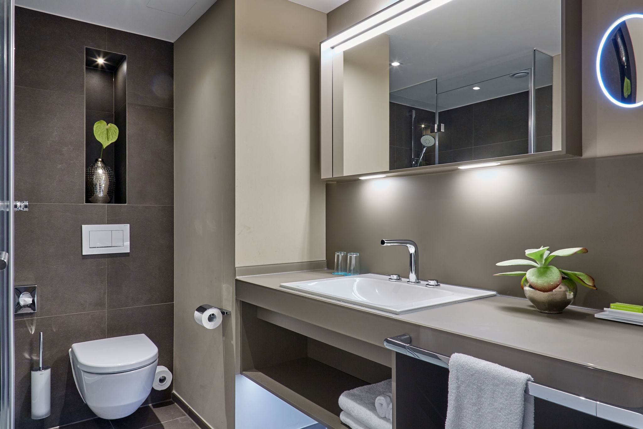 Toilet with COLLECTION MOLL accessories and washbasin with EDITION 400 in Hotel Le Meridien