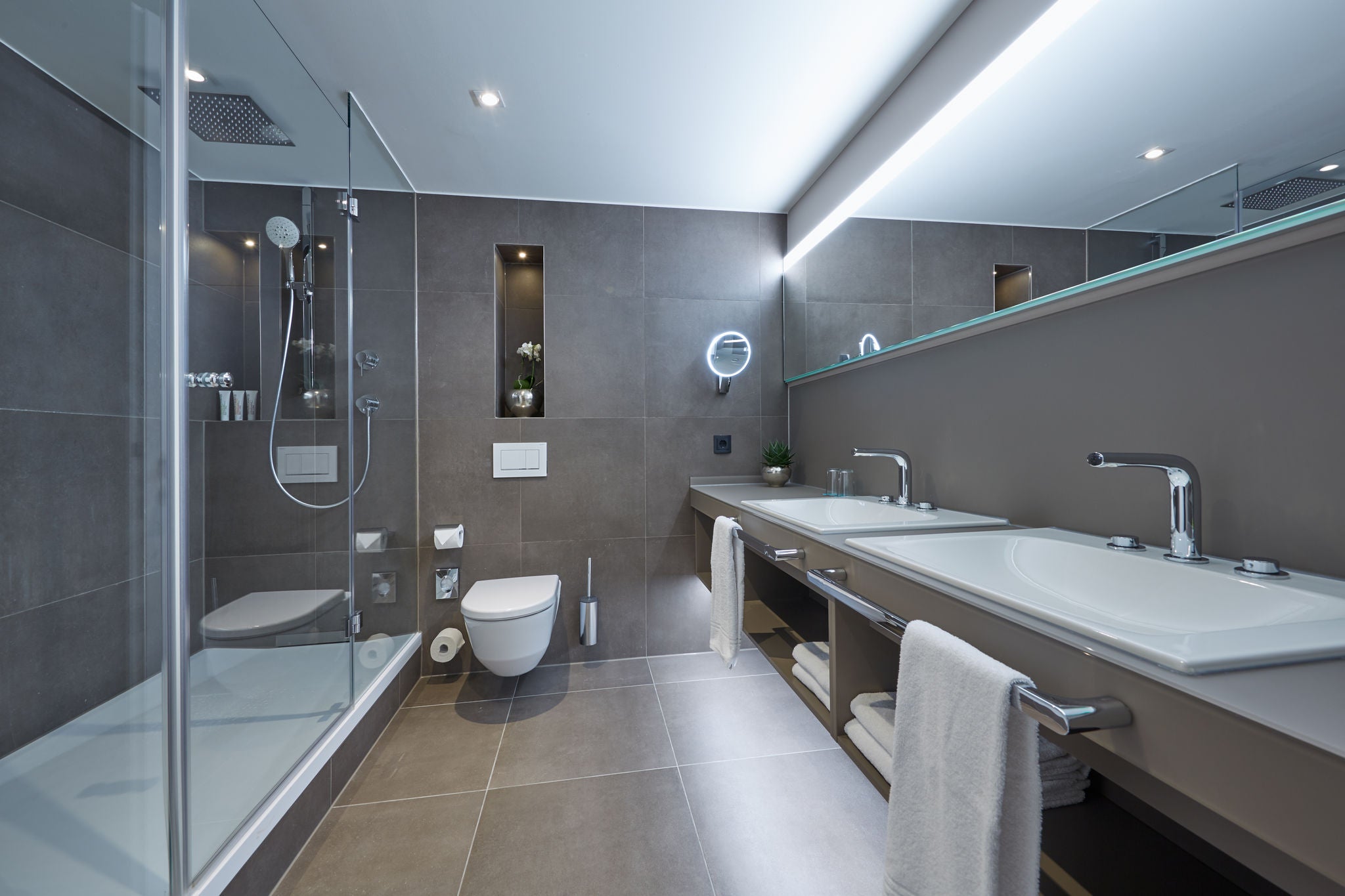 WC with COLLECTION MOLL accessories, washbasin with EDITION 400 and shower with IXMO in the Hotel Le Meridien