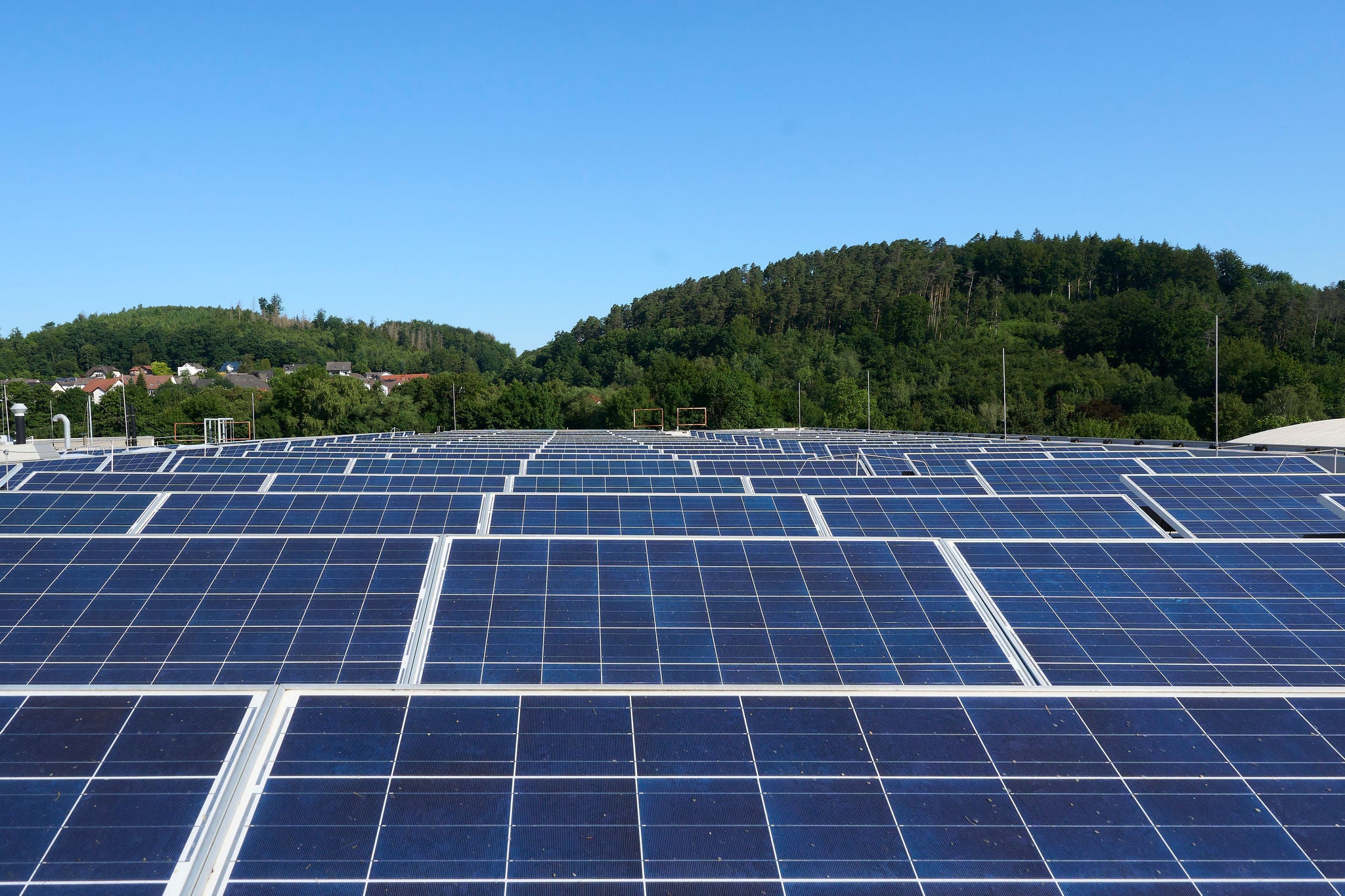 Solar panels with forest in the background