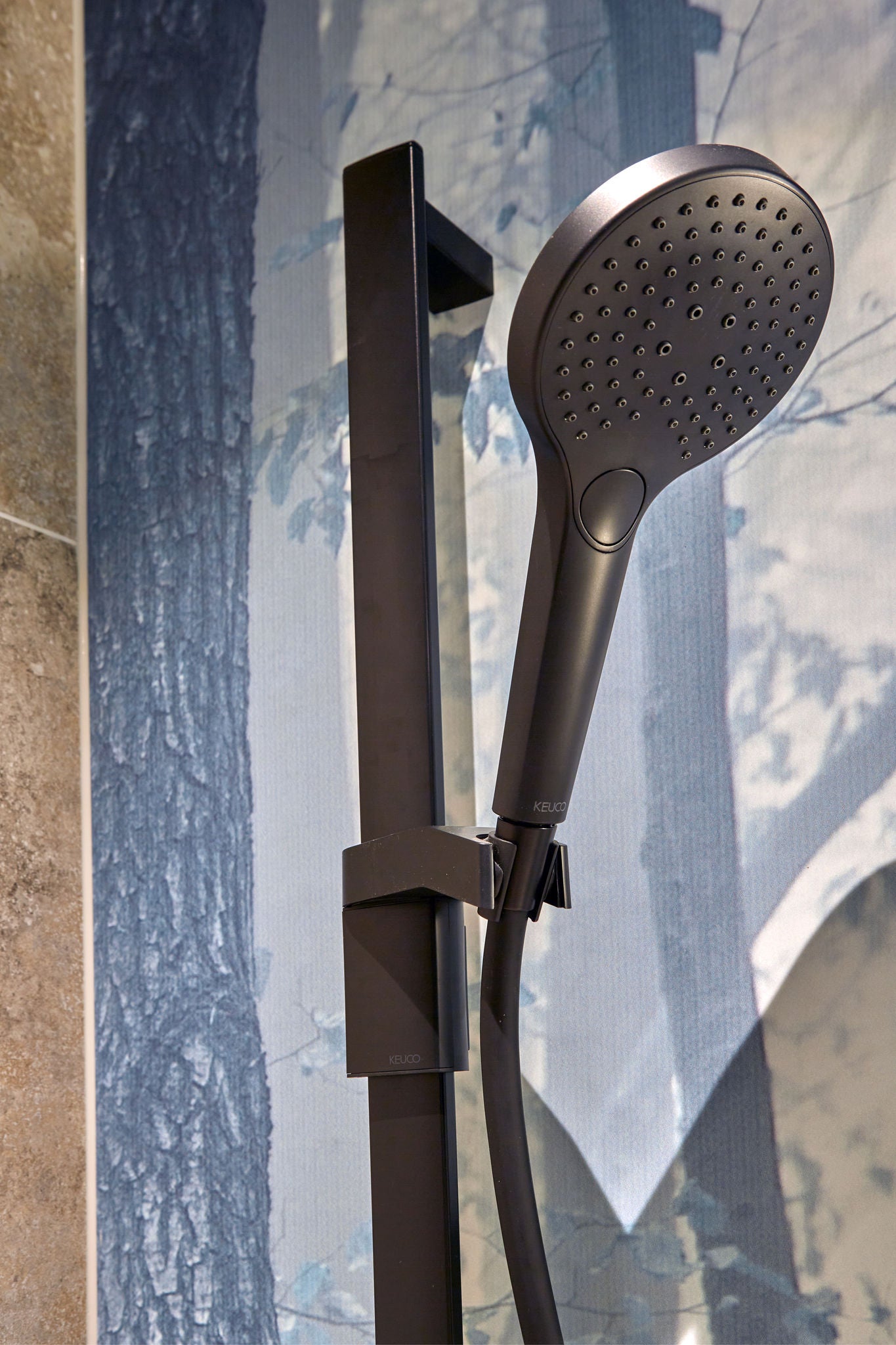 Schwarze Axess Brausestange und IXMO Handbrause in der Dusche im DRK Krankenhaus Rabenstein in Chemnitz